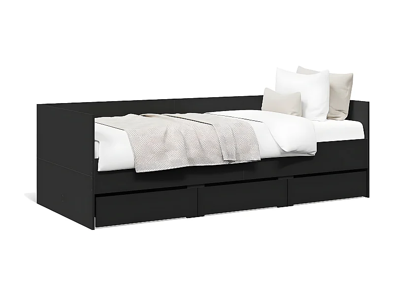 Sofá-cama c/ gavetas 75x190 cm derivados de madeira preto