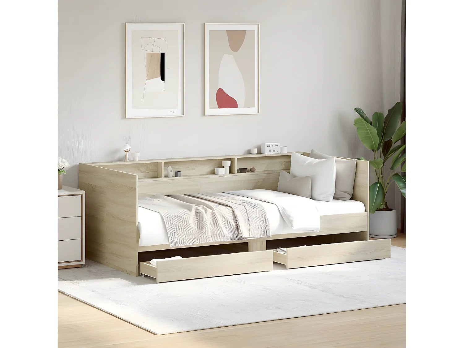 Tumbona con cajones madera ingeniería roble Sonoma 90x200 cm