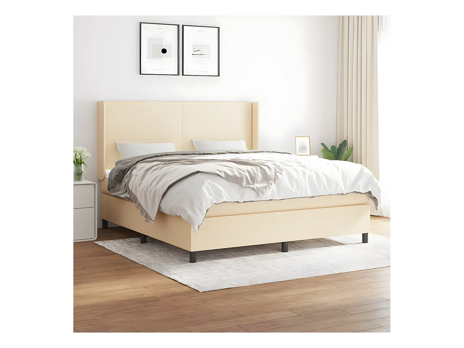 Lit à sommier tapissier avec matelas Crème 160x200 cm Tissu
