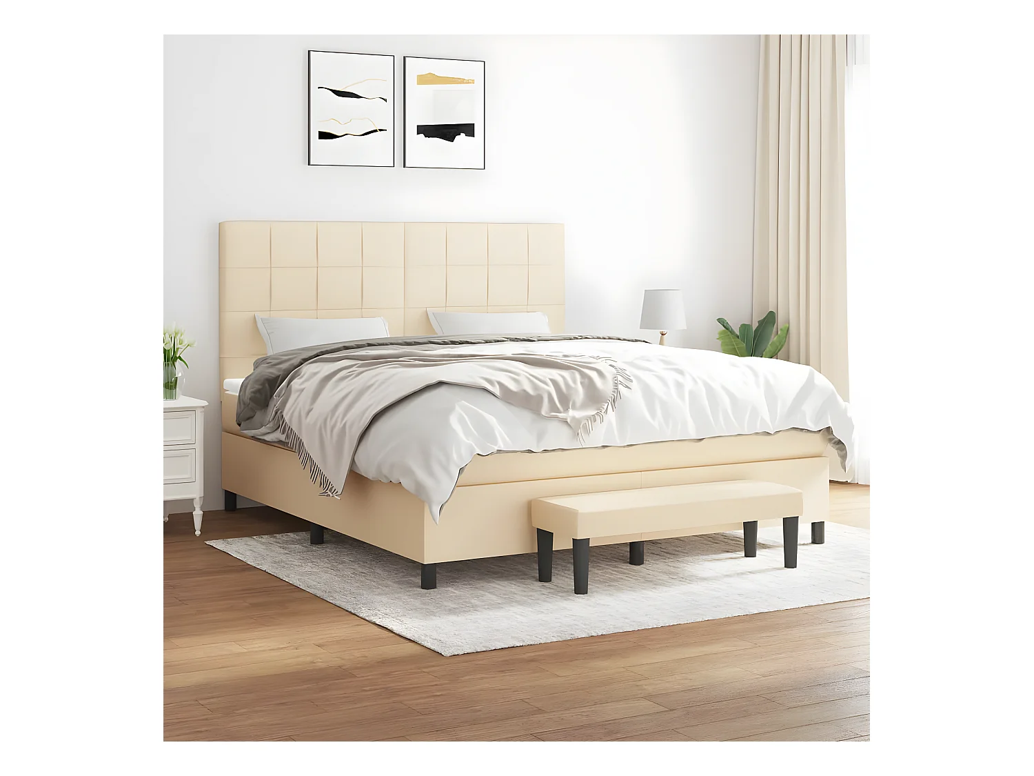 Lit à sommier tapissier avec matelas Crème 180x200 cm Tissu