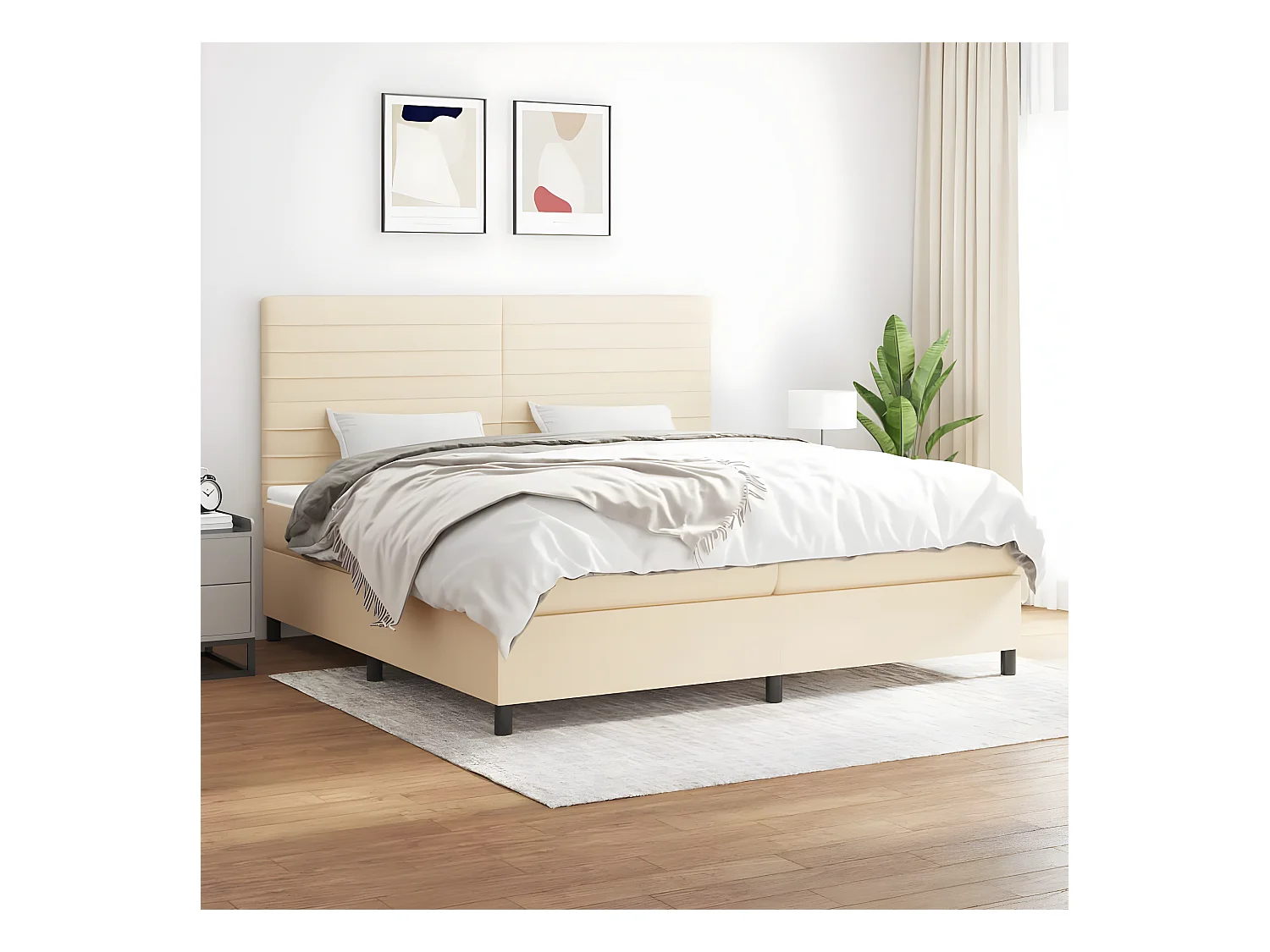 Lit à sommier tapissier avec matelas Crème 200x200 cm Tissu
