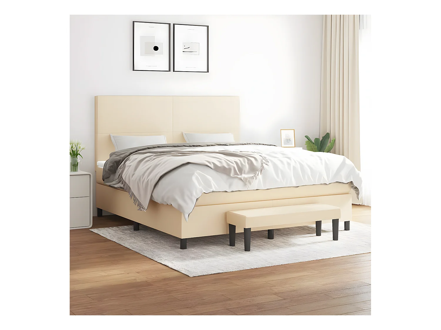 Lit à sommier tapissier avec matelas Crème 180x200 cm Tissu