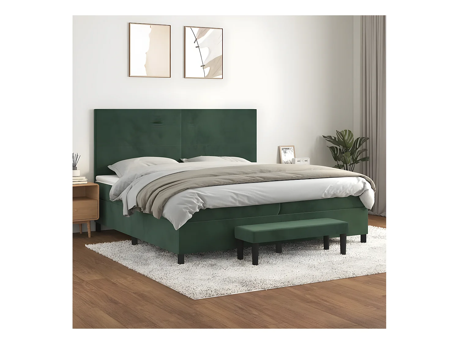 Cama box spring con colchón terciopelo verde oscuro 200x200 cm