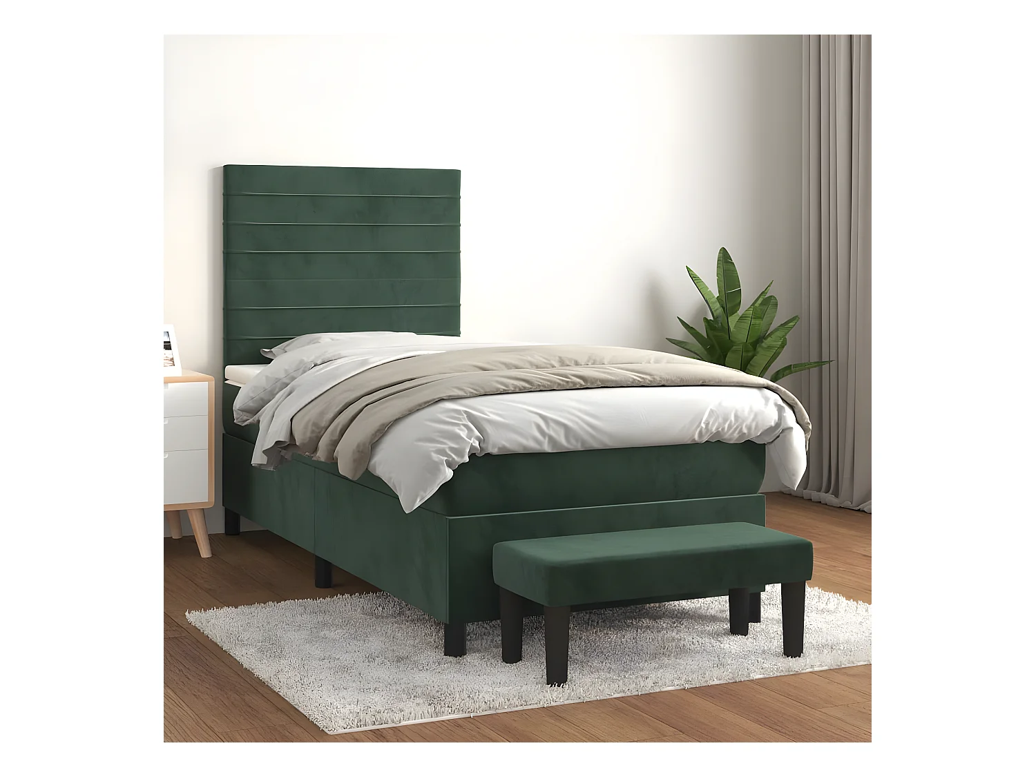Lit à sommier tapissier avec matelas Vert foncé 90x200 cm