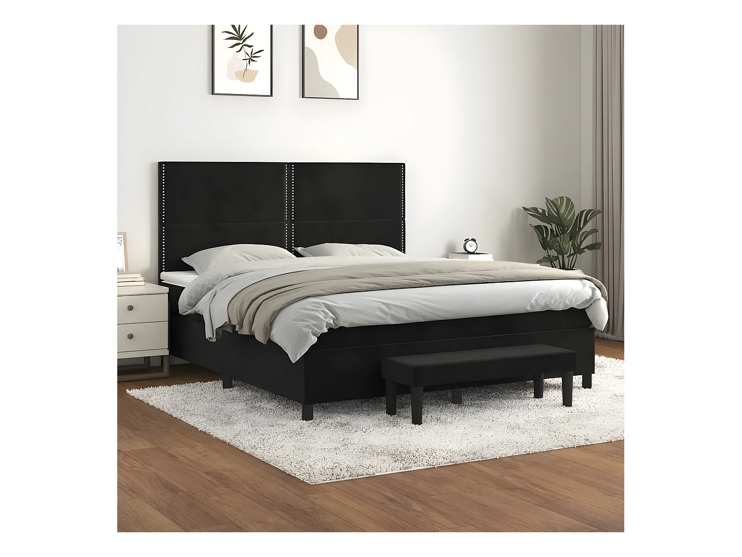 Lit à sommier tapissier avec matelas Noir 180x200 cm Velours