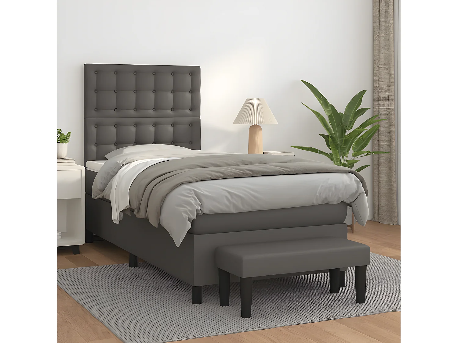 Lit à sommier tapissier avec matelas Gris 80x200 cm Similicuir