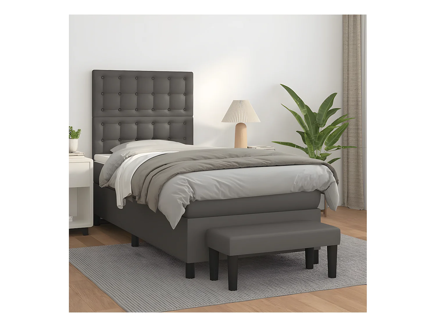 Cama box spring con colchón cuero sintético gris 80x200 cm