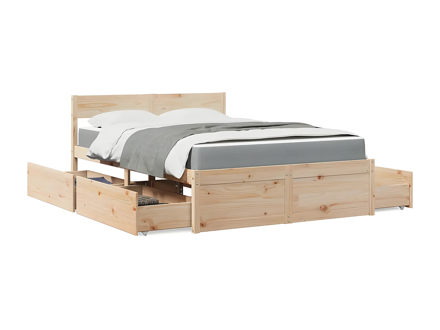 Cama com gavetas e colchão 120x200 cm madeira de pinho maciça