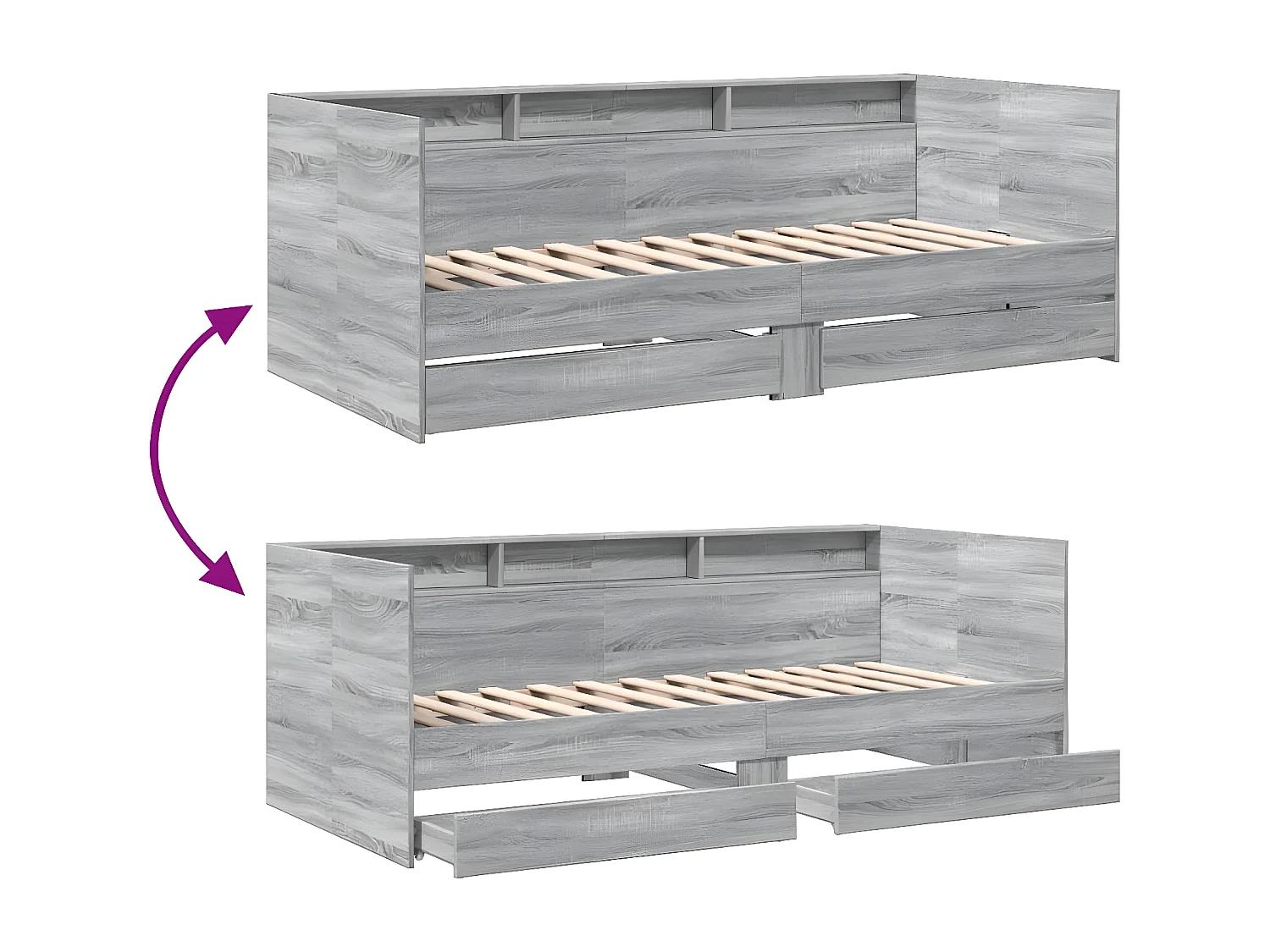Lit de jour et tiroirs sonoma gris 100x200cm bois d'ingénierie