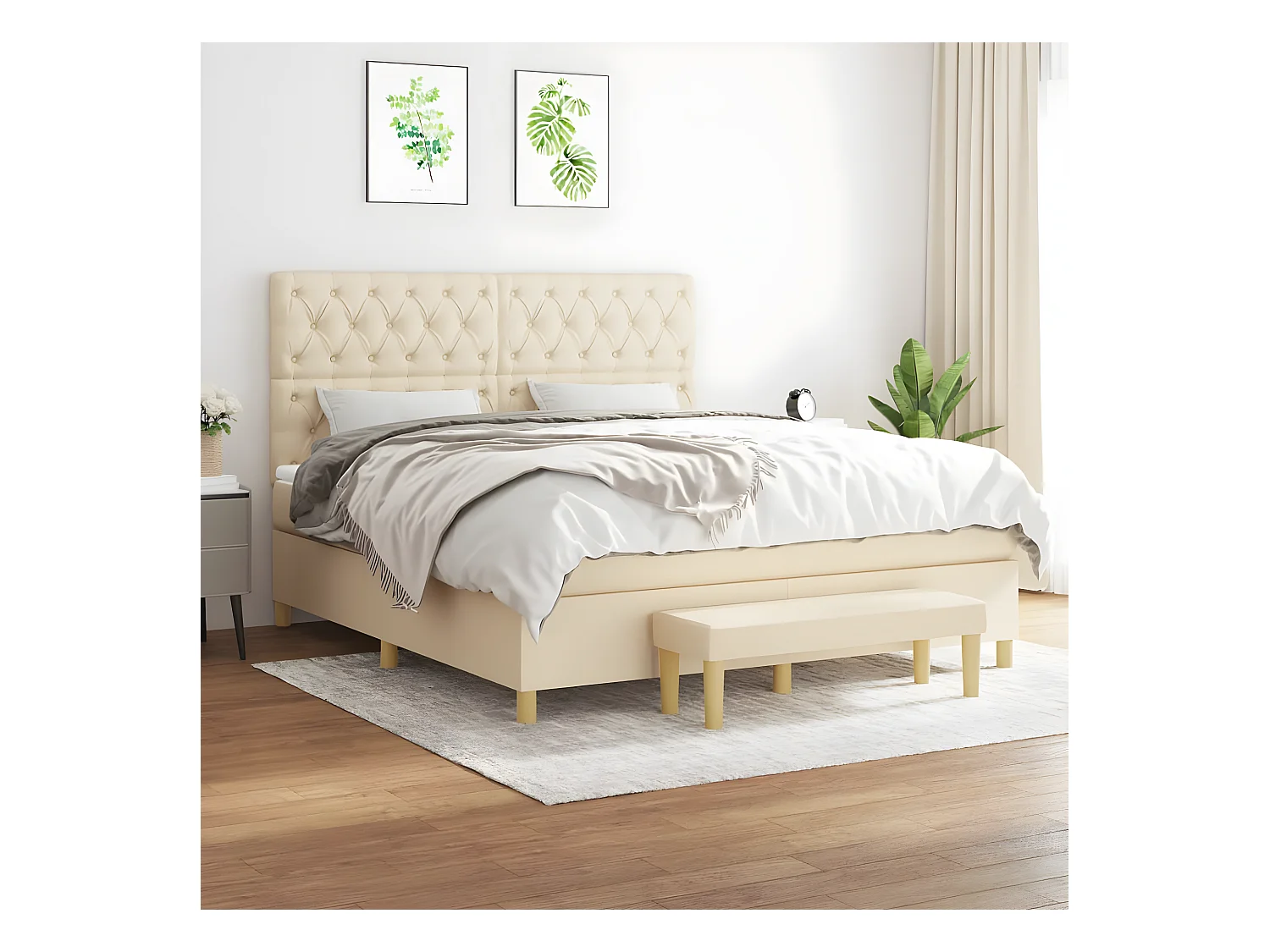 Lit à sommier tapissier avec matelas Crème 160x200 cm Tissu
