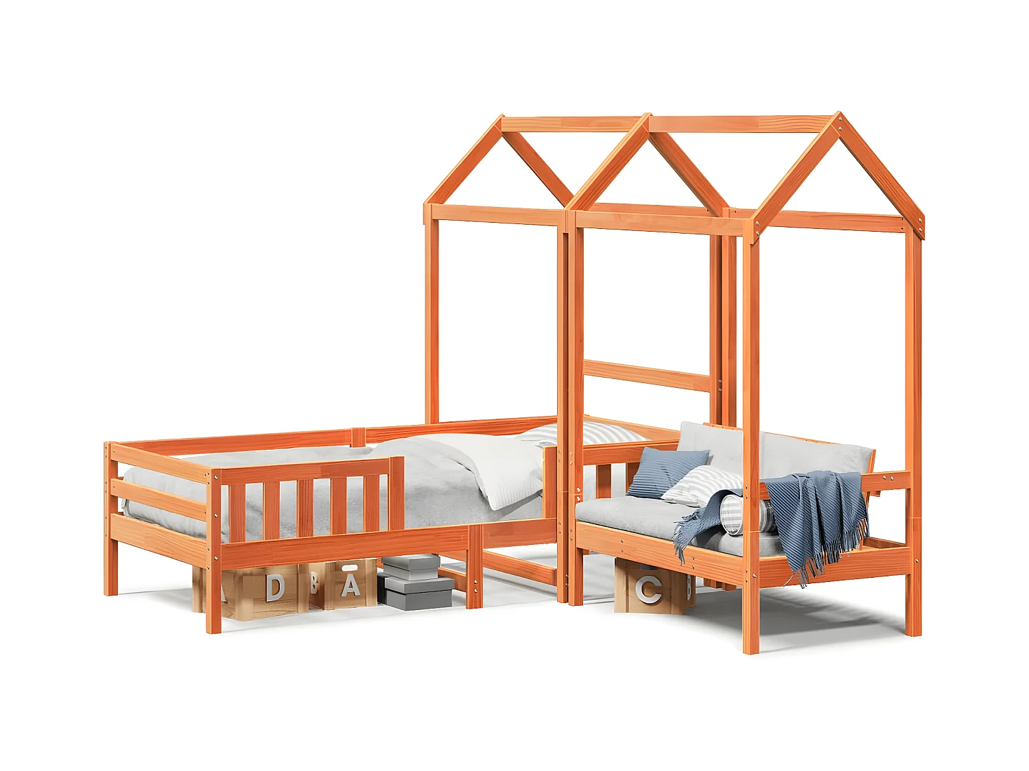 Ensemble de lit et de banc avec toit 90x190 cm bois pin massif