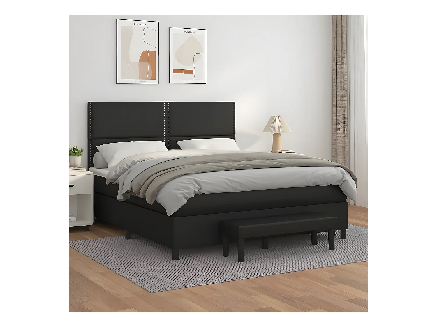 Lit à sommier tapissier avec matelas Noir 180x200 cm Similicuir