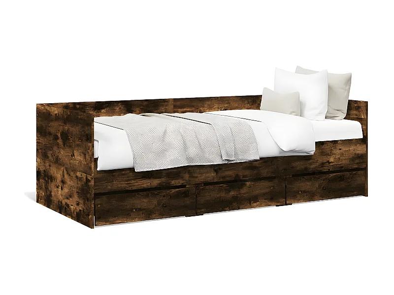 Tumbona con cajones madera ingeniería roble ahumado 90x190 cm