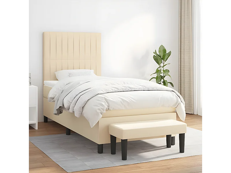 Lit à sommier tapissier et matelas Crème 90x190 cm Tissu