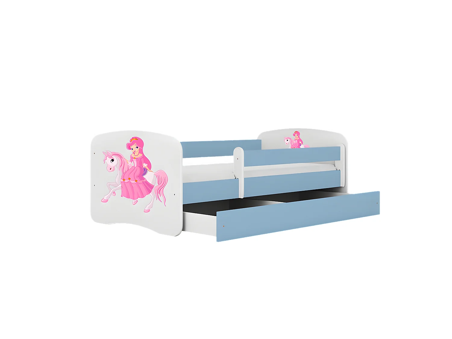 Lit babydreams bleu princesse sur cheval avec tiroir sans matelas 160/80