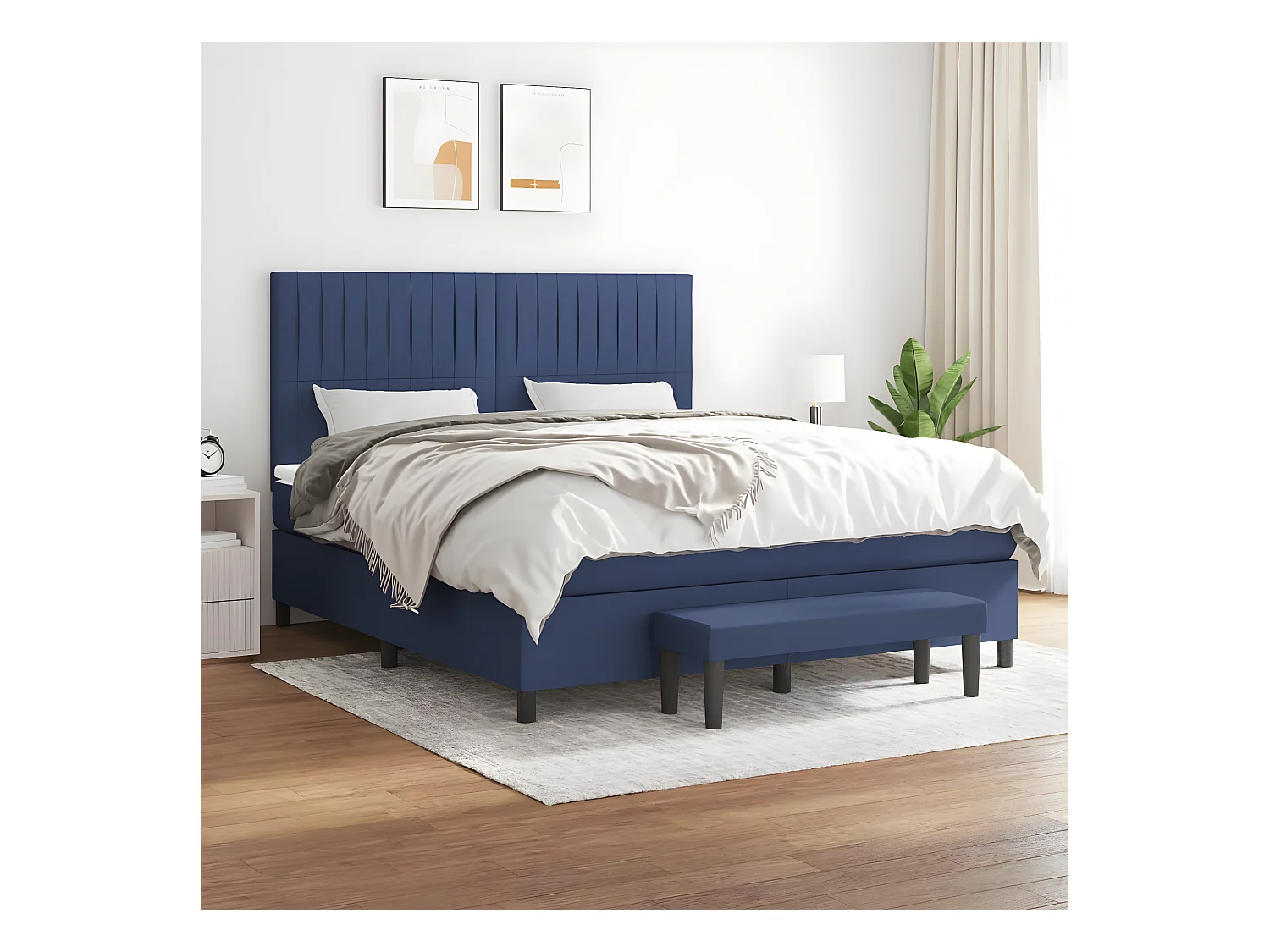 Lit à sommier tapissier avec matelas Bleu 180x200 cm Tissu