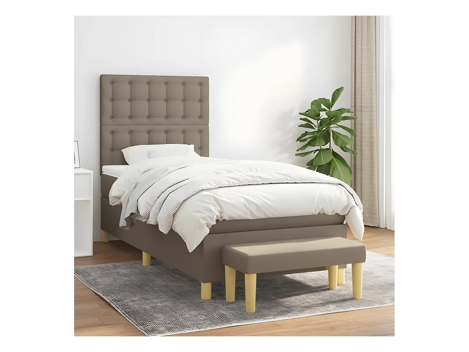 Lit à sommier tapissier avec matelas Taupe 90x200 cm Tissu