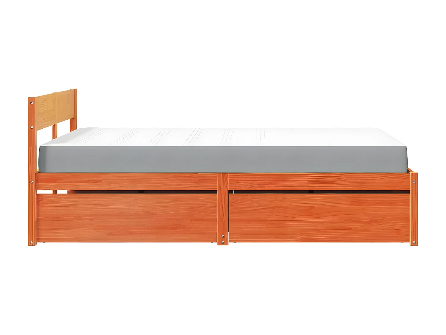 Lit avec tiroirs/matelas cire marron 140x190 cm bois massif pin