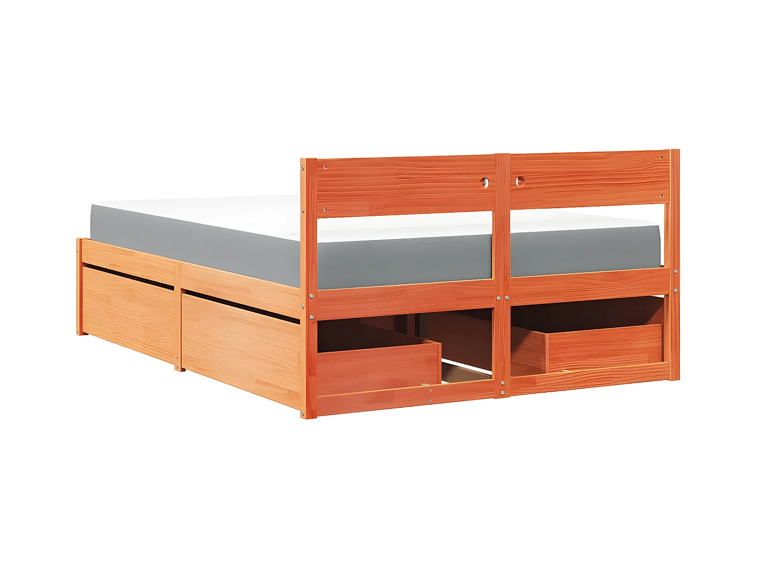 Lit avec tiroirs/matelas cire marron 140x190 cm bois massif pin