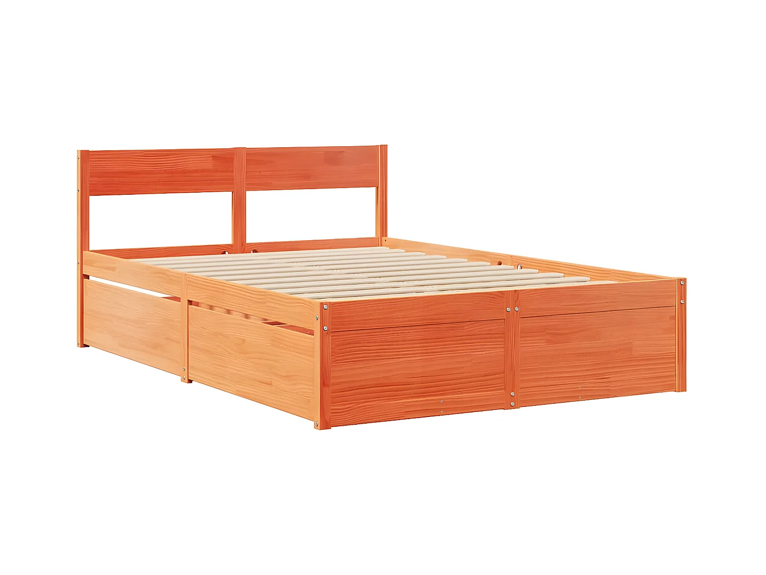 Lit avec tiroirs/matelas cire marron 140x190 cm bois massif pin