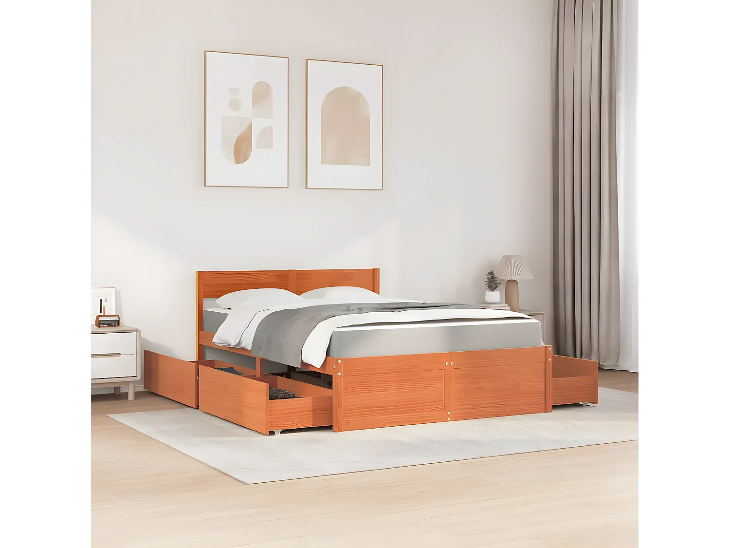 Cama com gavetas e colchão 140x190 cm pinho maciço castanho-mel