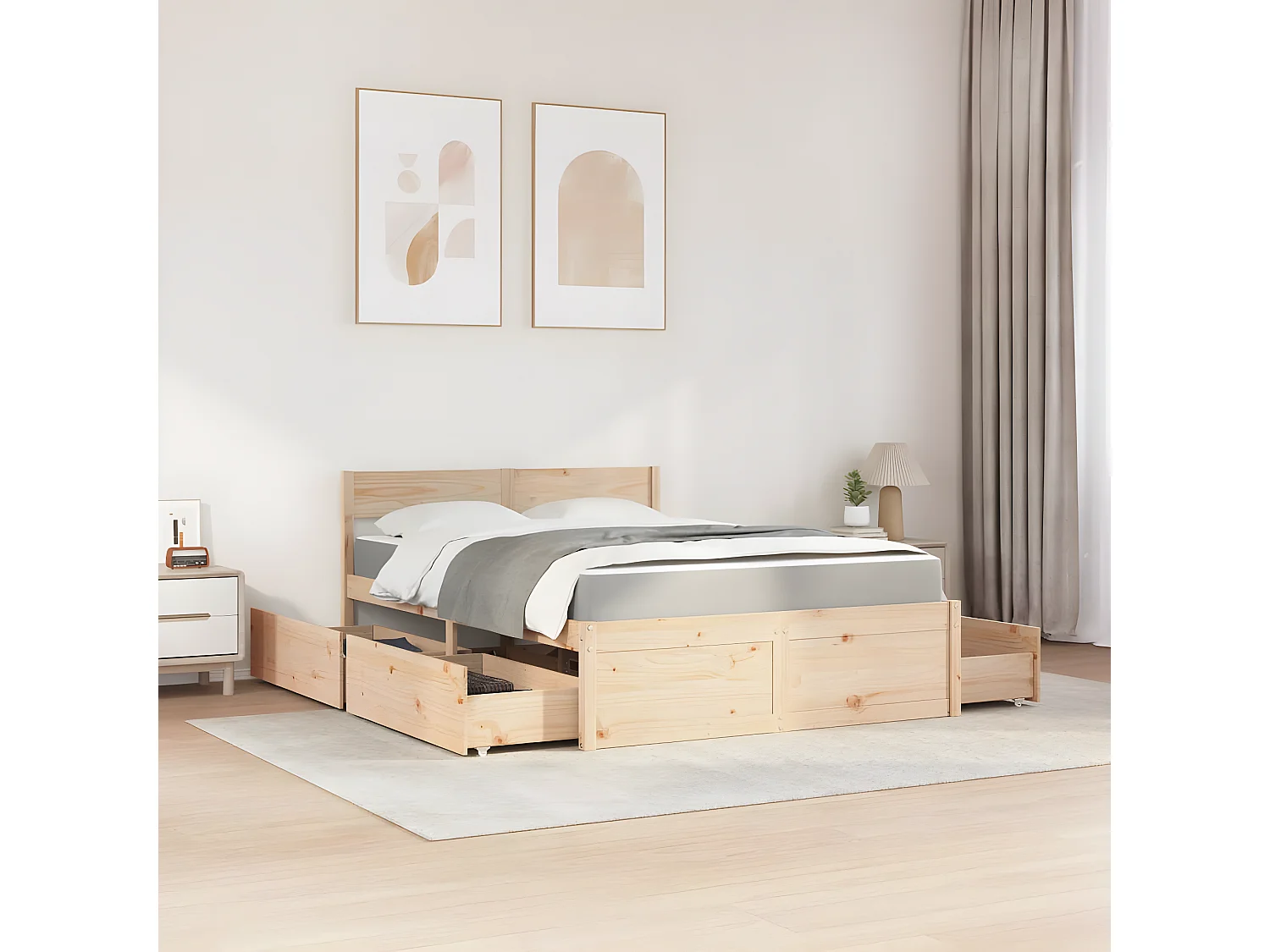 Lit avec tiroirs et matelas 120x190 cm bois massif de pin