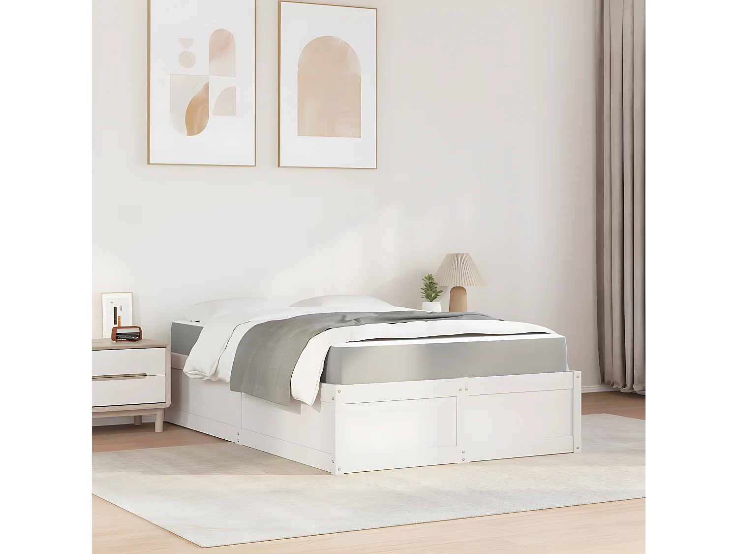 Cama com colchão 140x190 cm madeira de pinho maciça branco