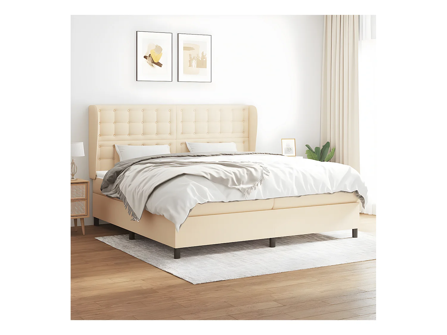 Lit à sommier tapissier avec matelas Crème 200x200 cm Tissu