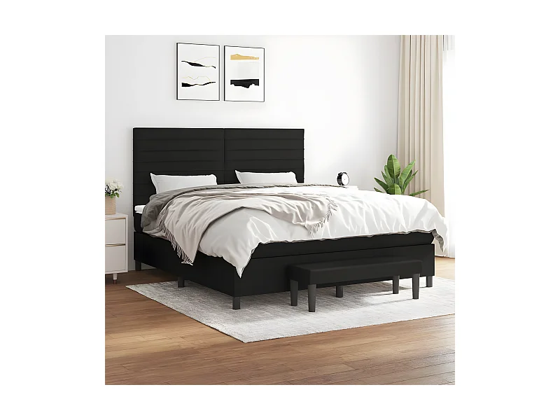 Cama com molas/colchão 160x200 cm tecido preto