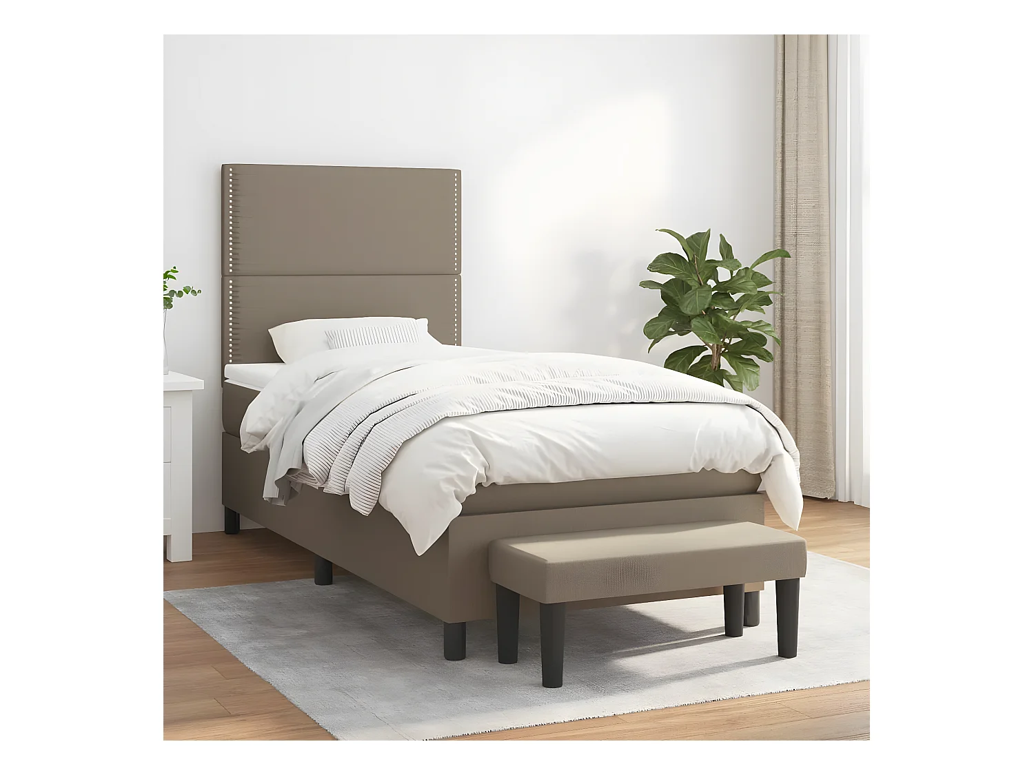 Lit à sommier tapissier avec matelas Taupe 90x200 cm Tissu