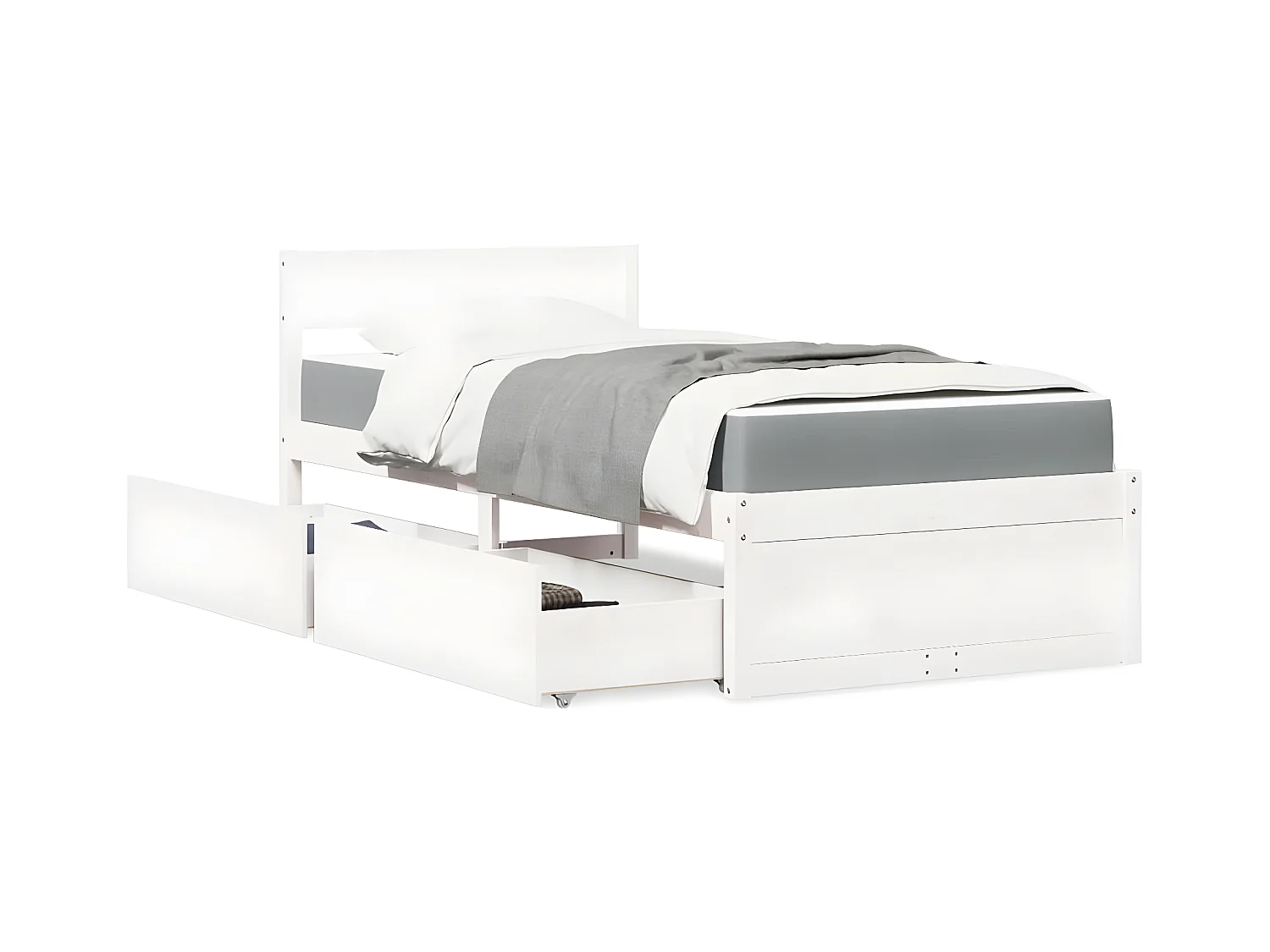 Lit avec tiroirs et matelas blanc 90x190 cm bois massif de pin
