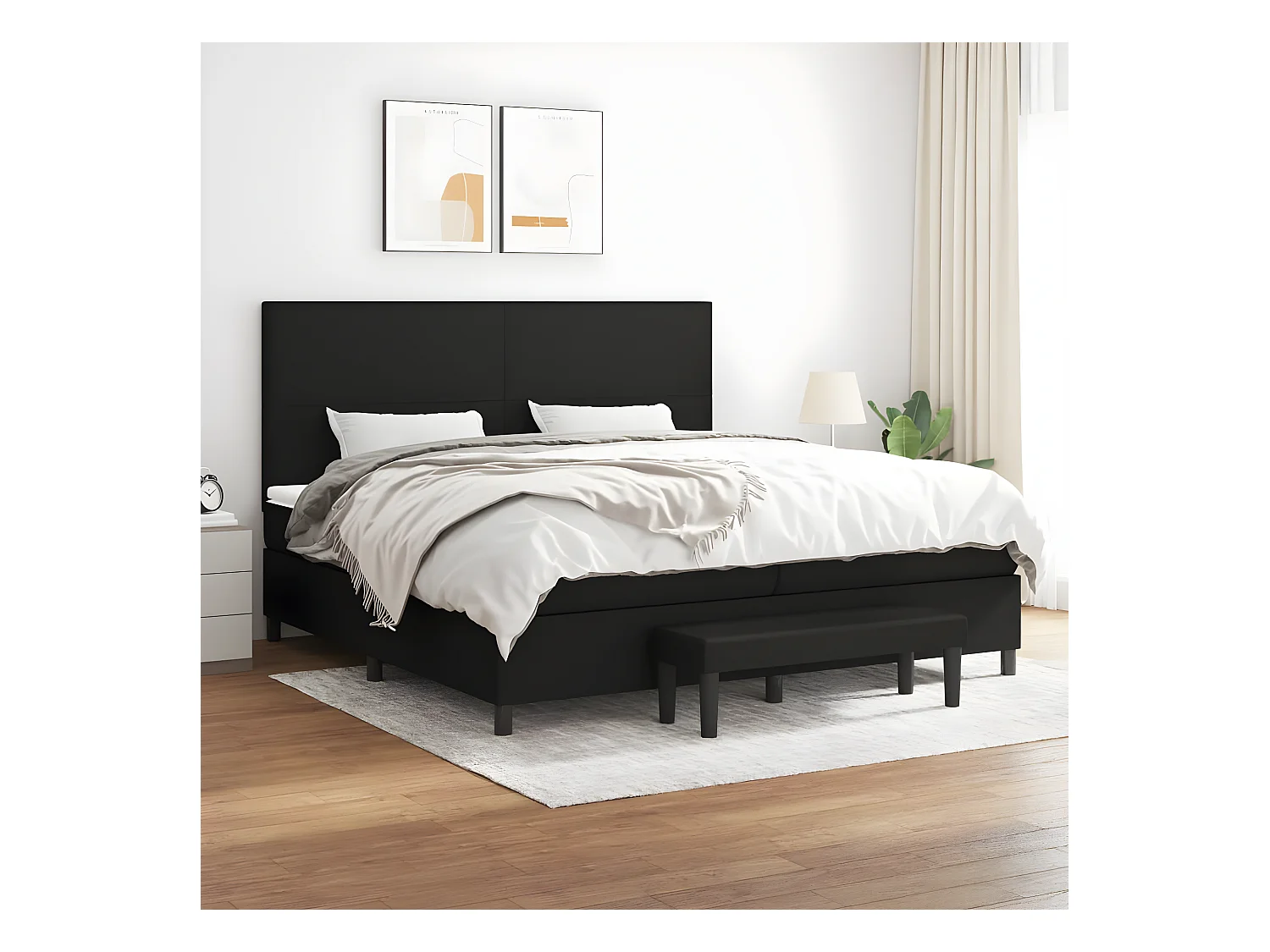 Lit à sommier tapissier avec matelas Noir 200x200 cm Tissu