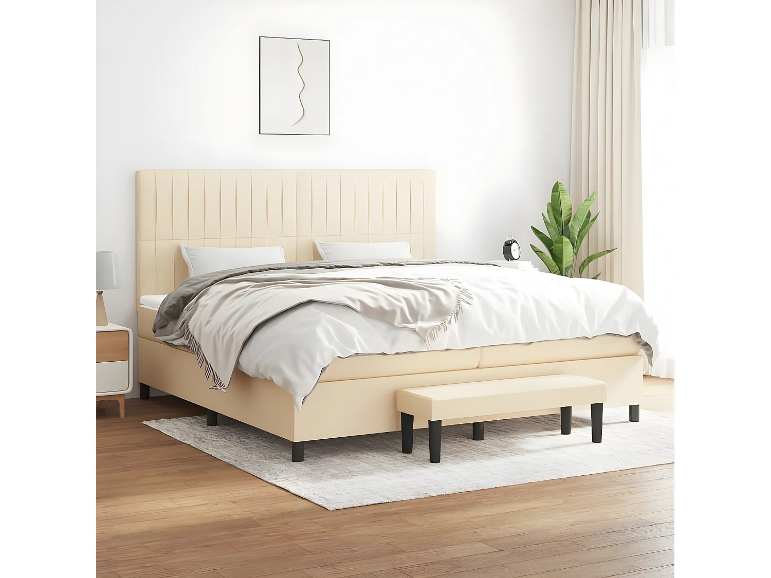 Cama com molas/colchão 200x200 cm tecido cor creme