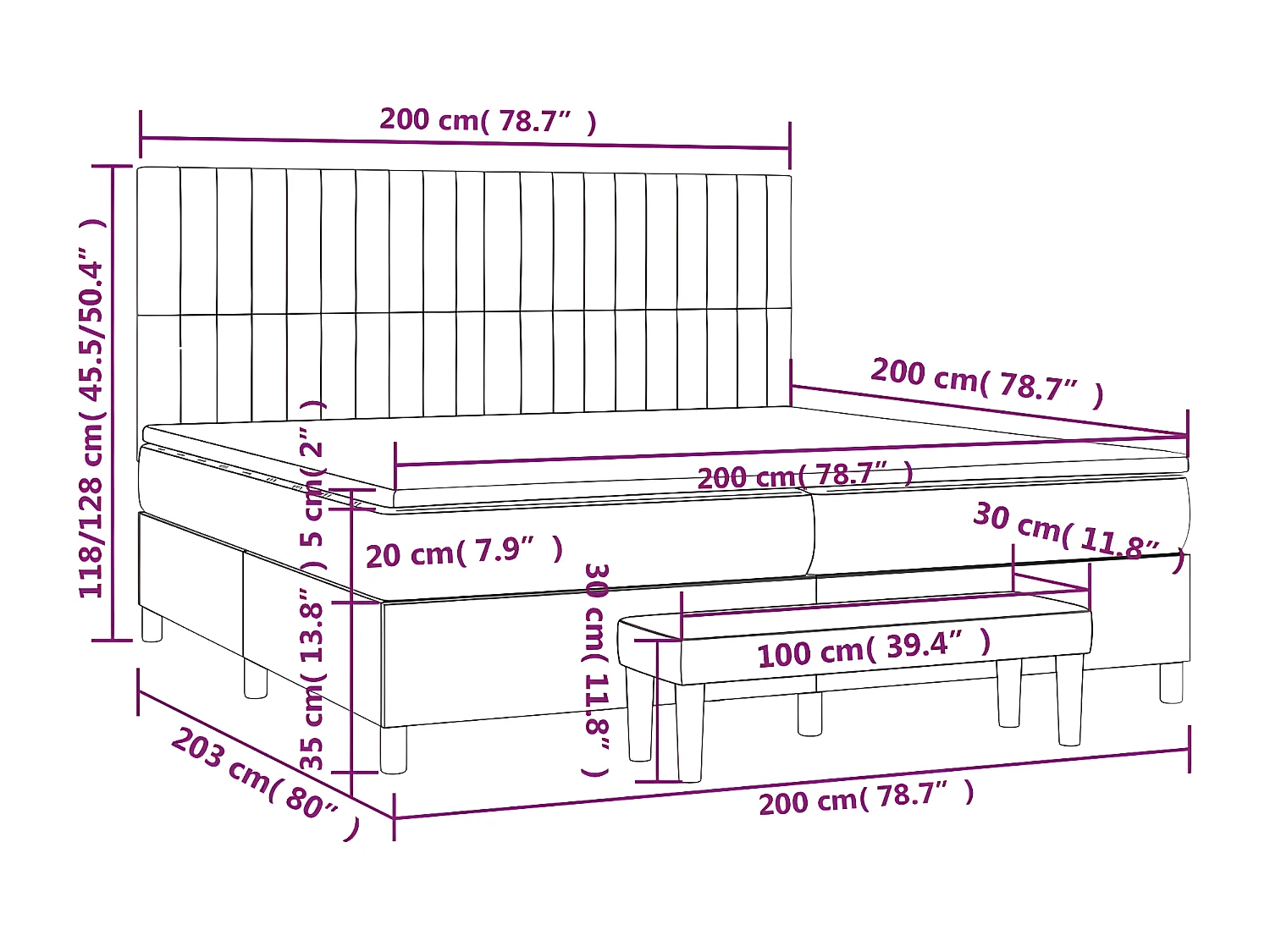 Cama com molas/colchão 200x200 cm tecido cor creme