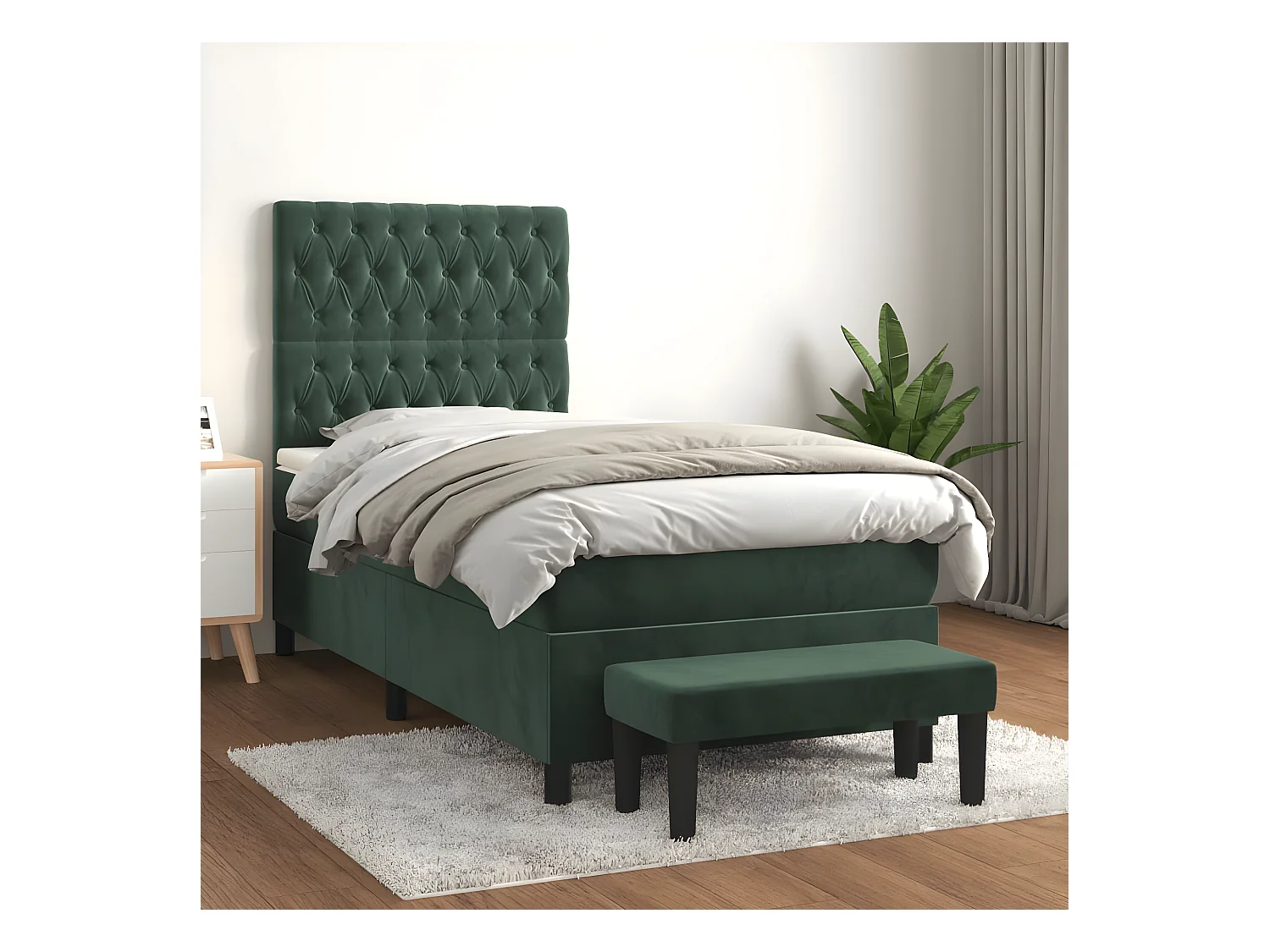 Lit à sommier tapissier avec matelas Vert foncé 100x200 cm
