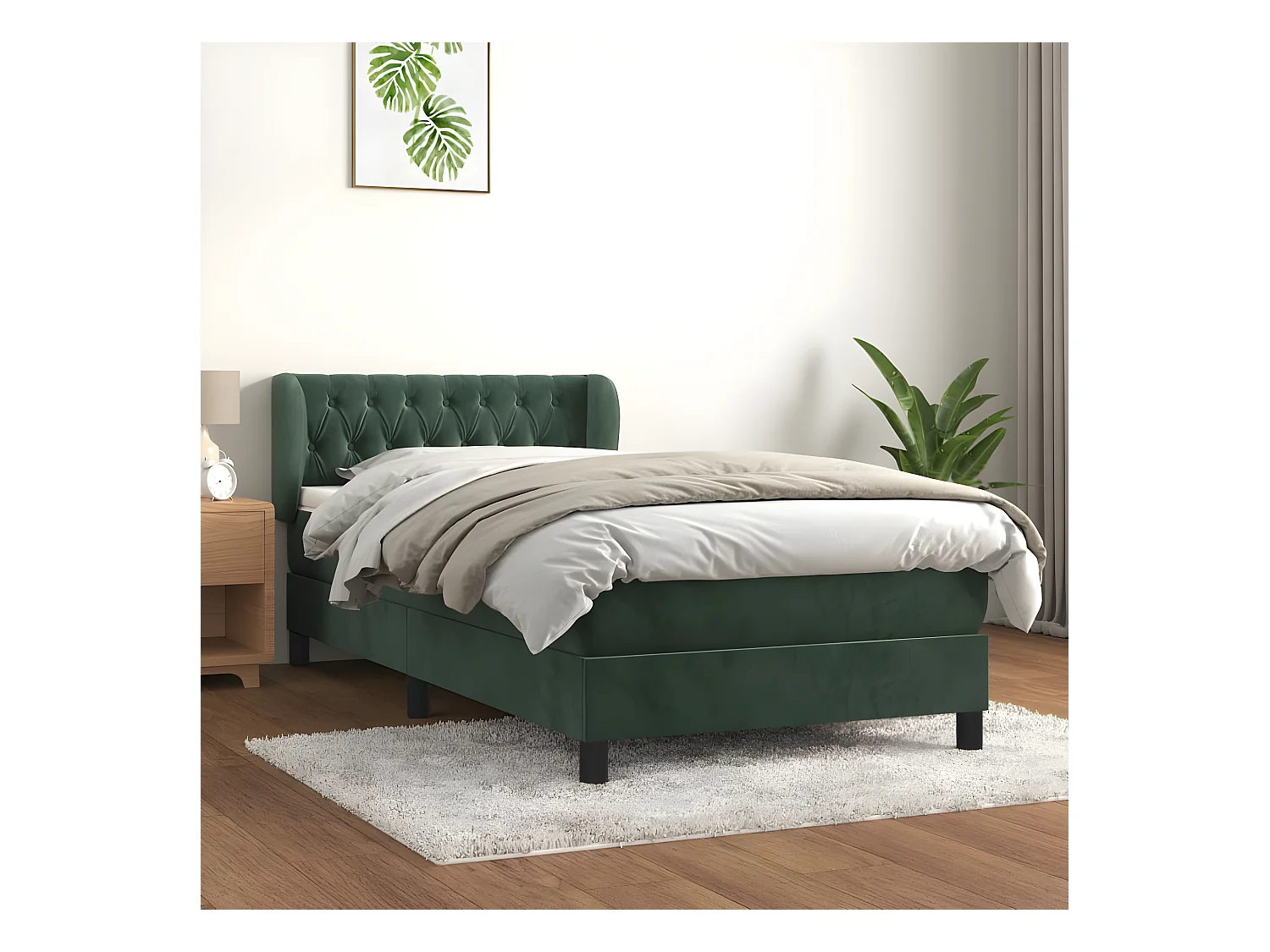 Lit à sommier tapissier avec matelas Vert foncé 100x200 cm