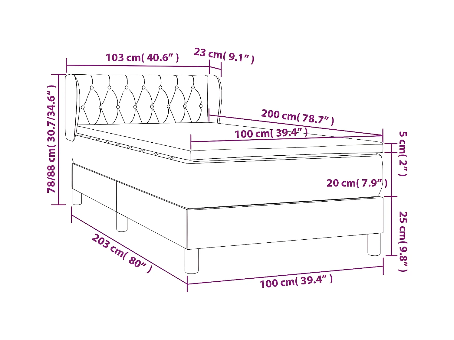 Lit à sommier tapissier avec matelas Vert foncé 100x200 cm