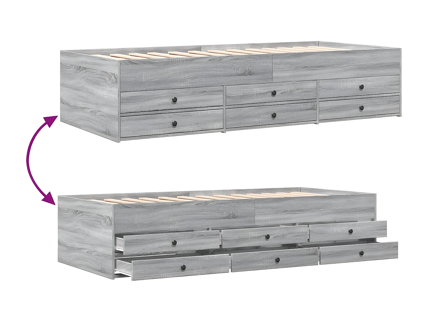 Lit de jour et tiroirs sonoma gris 90x200 cm bois d'ingénierie