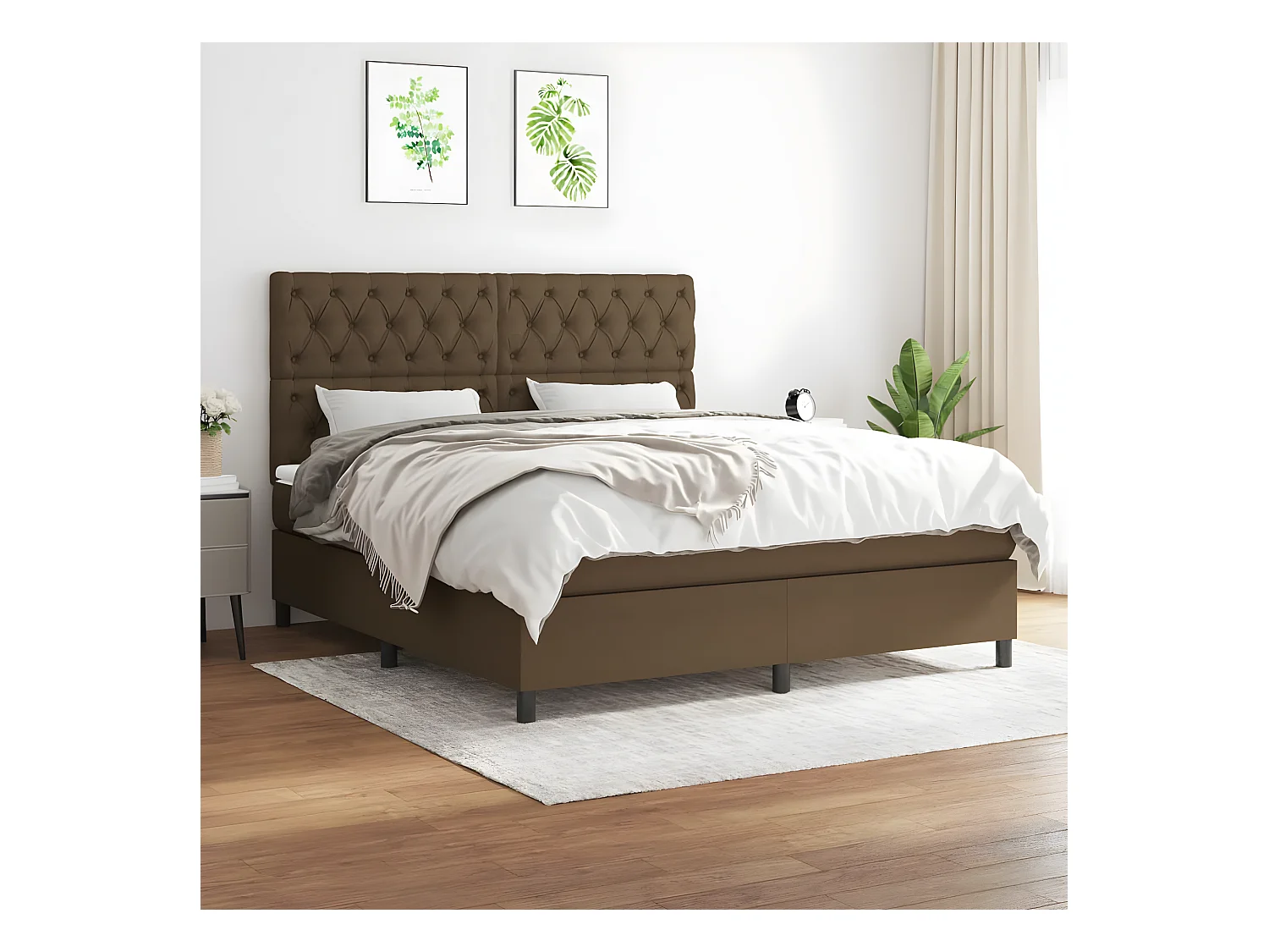 Lit à sommier tapissier avec matelas Marron foncé 160x200 cm