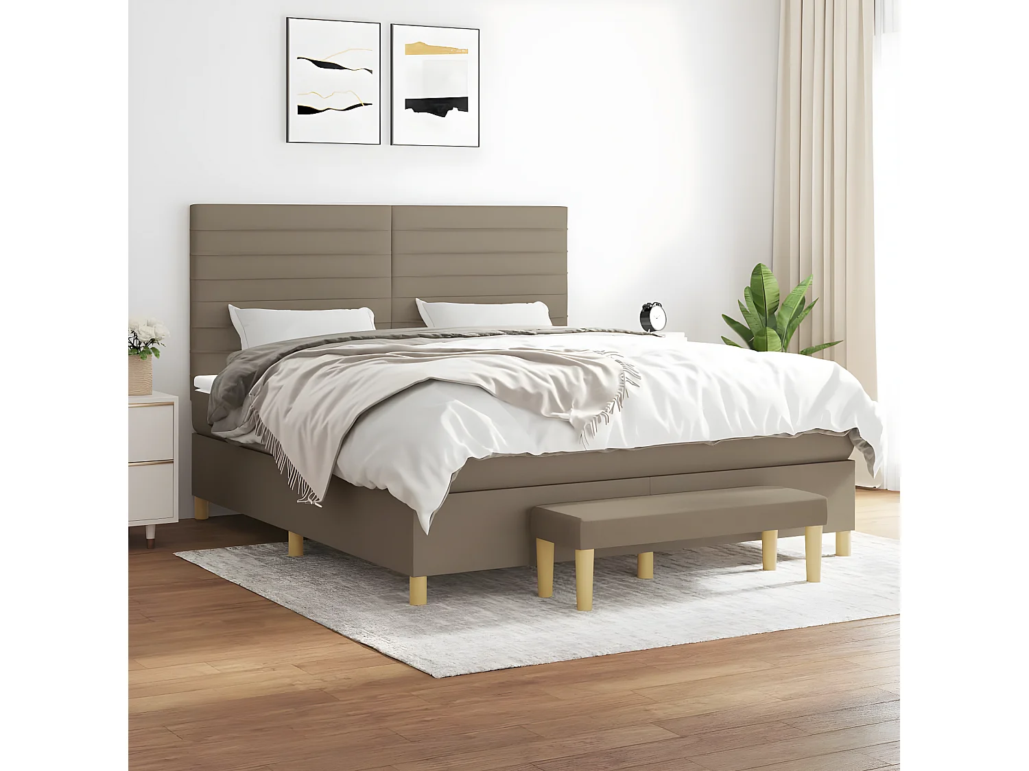 Lit à sommier tapissier avec matelas Taupe 180x200 cm Tissu
