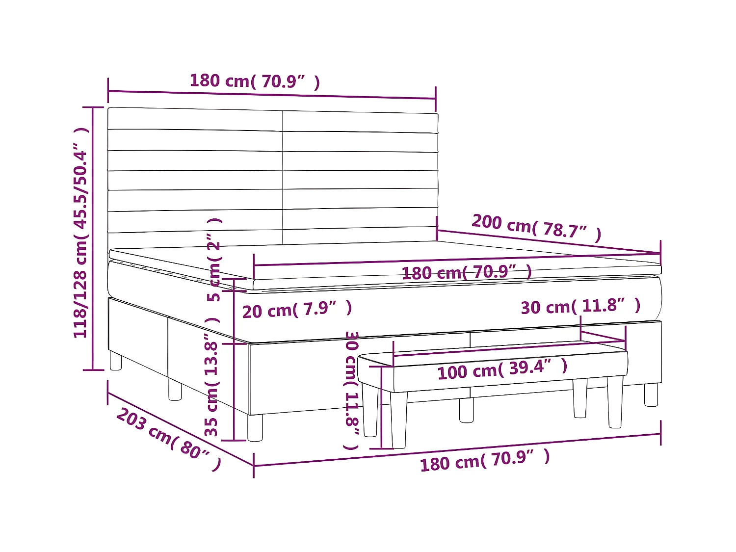 Lit à sommier tapissier avec matelas Taupe 180x200 cm Tissu