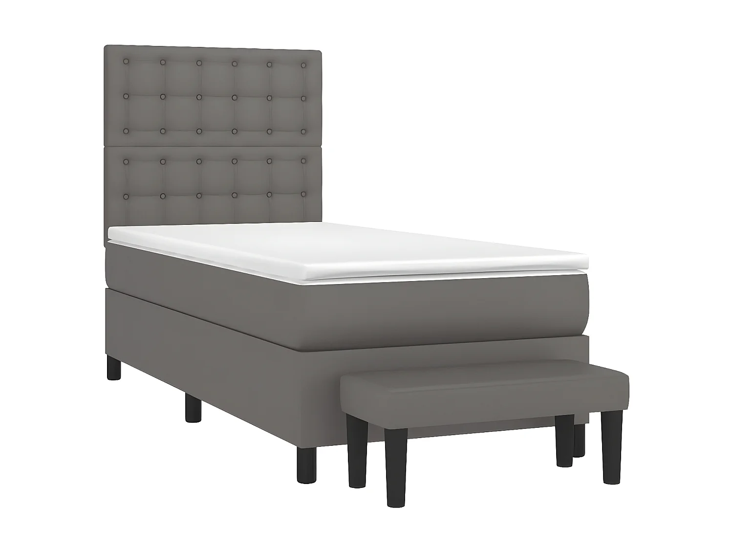 Cama box spring con colchón cuero sintético gris 90x200 cm
