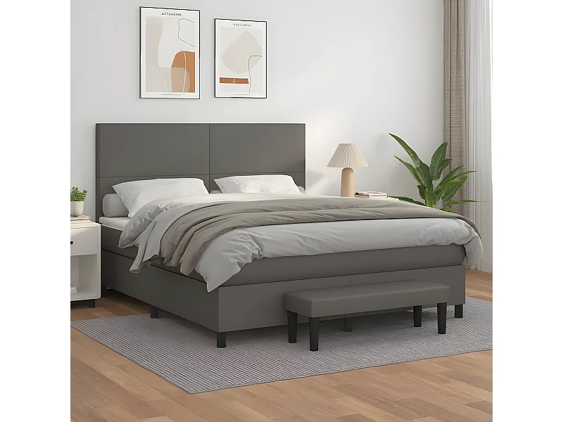 Lit à sommier tapissier avec matelas Gris 160x200 cm Similicuir