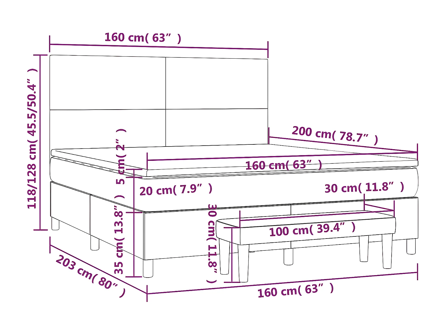 Lit à sommier tapissier avec matelas Gris 160x200 cm Similicuir