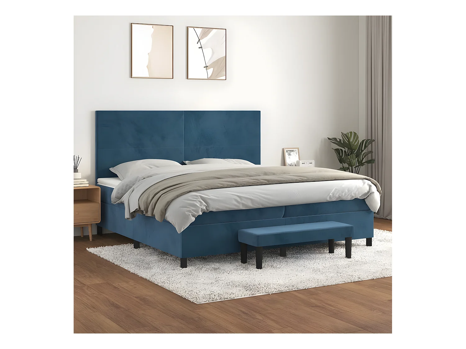 Lit à sommier tapissier et matelas Bleu foncé 200x200cm Velours
