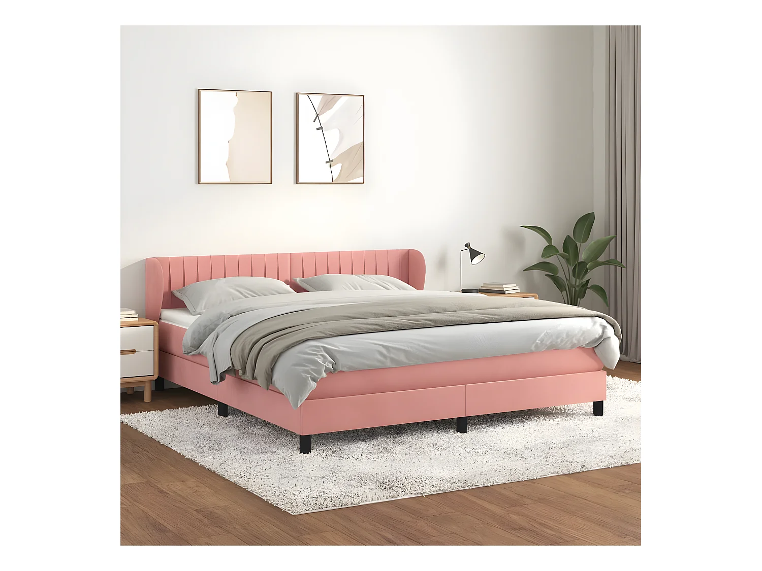 Lit à sommier tapissier avec matelas Rose 160x200 cm Velours
