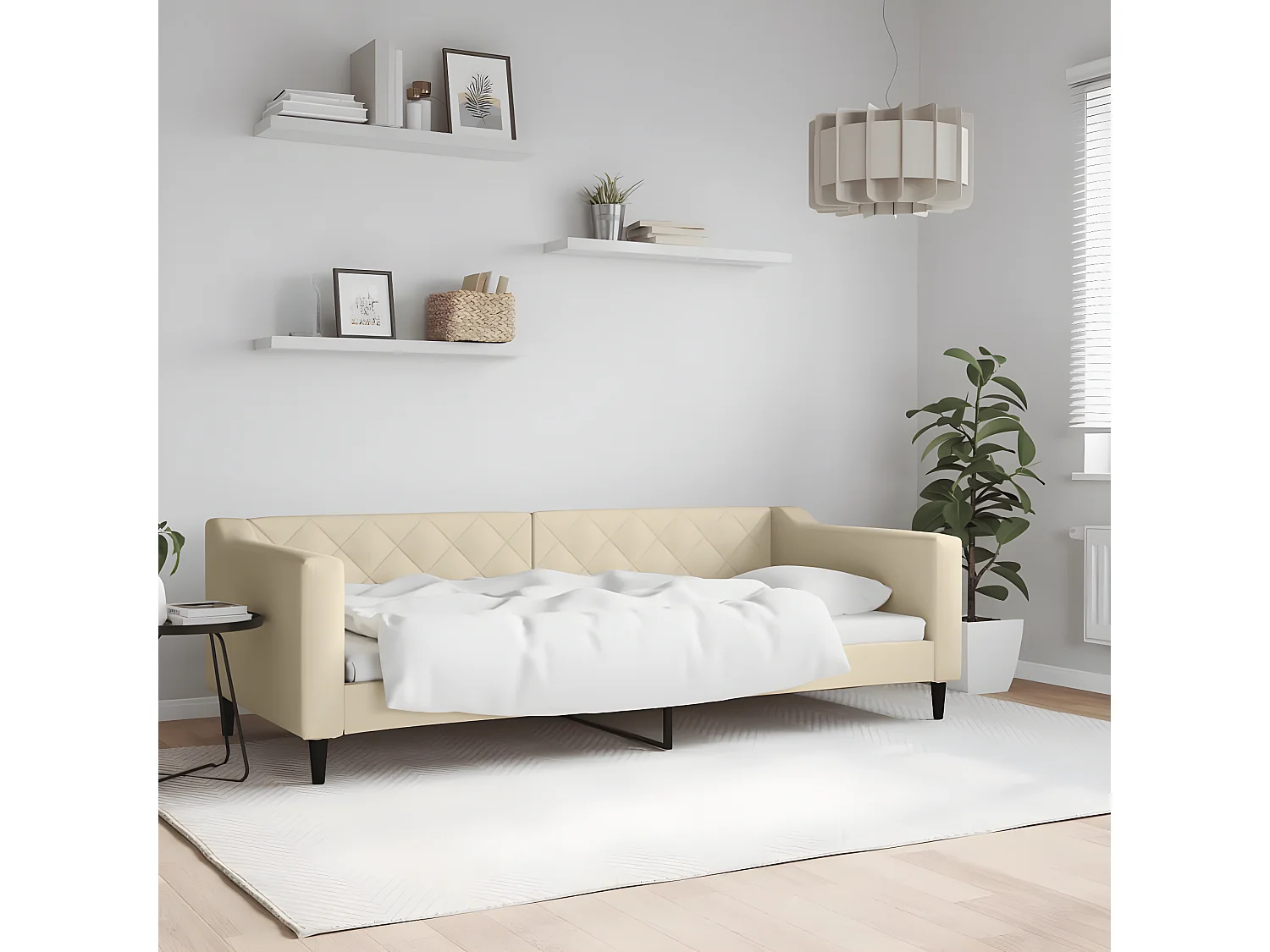 Sofá-cama 90x200 cm tecido cor creme