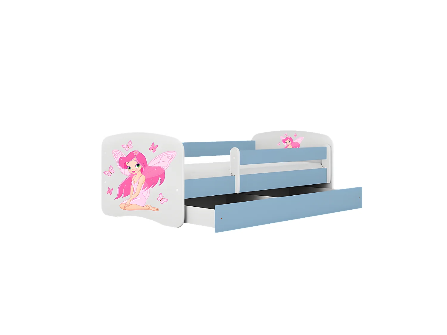 Lit babydreams fée bleue avec papillons avec tiroir avec matelas 180/80