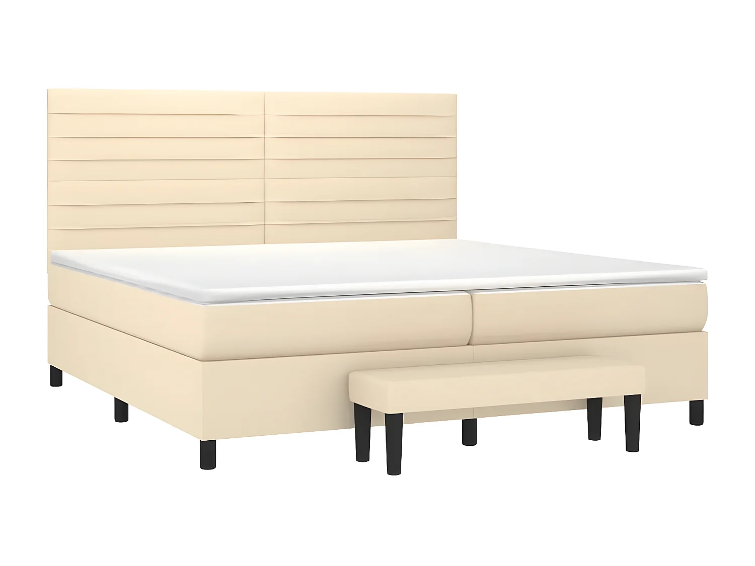 Cama box spring con colchón tela color crema 200x200 cm