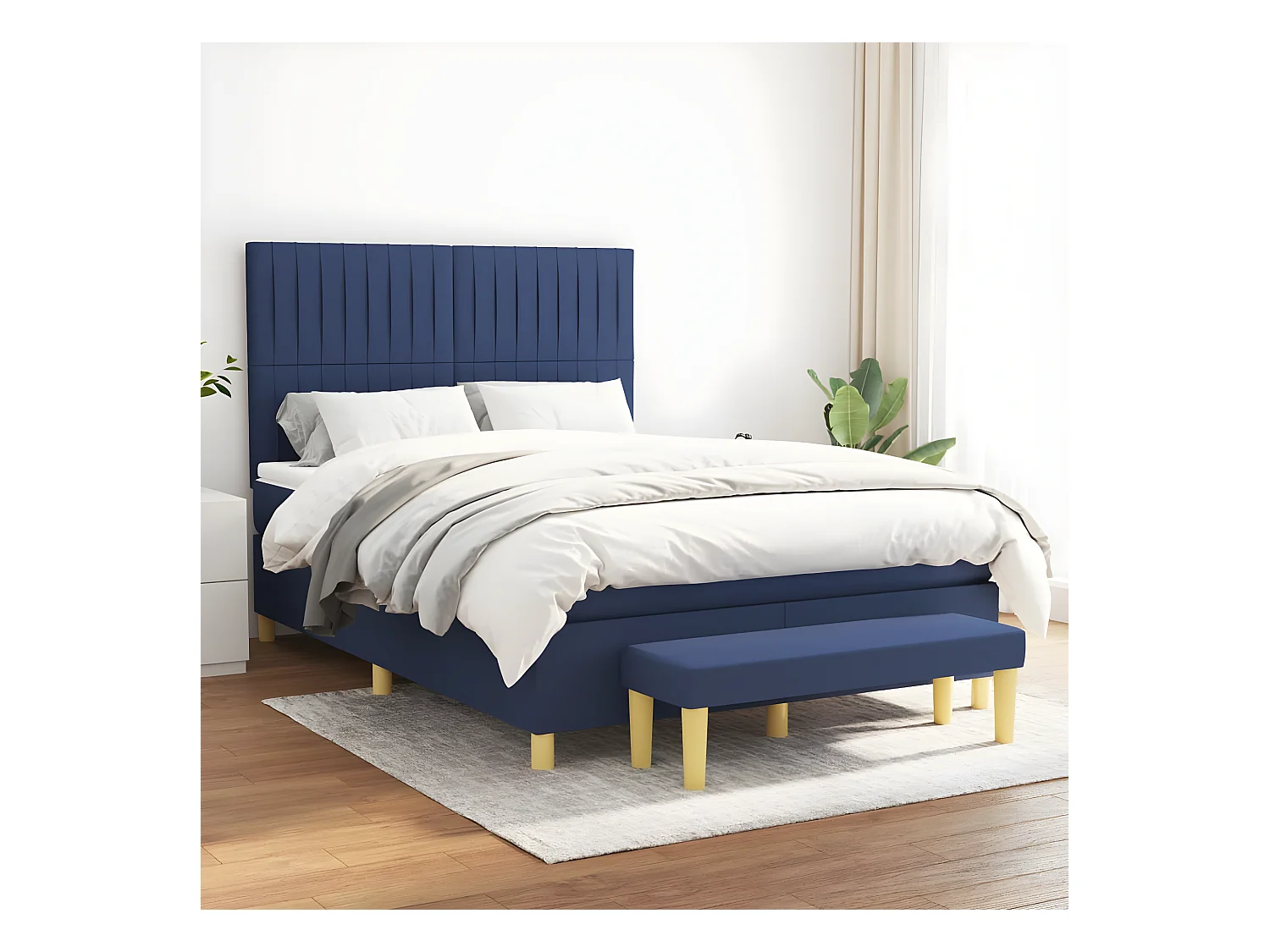 Cama box spring con colchón tela azul 140x190 cm